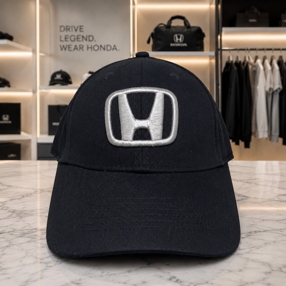 Honda Black Adjustable Baseball Cap Embroidered White  Logo One‎ Size